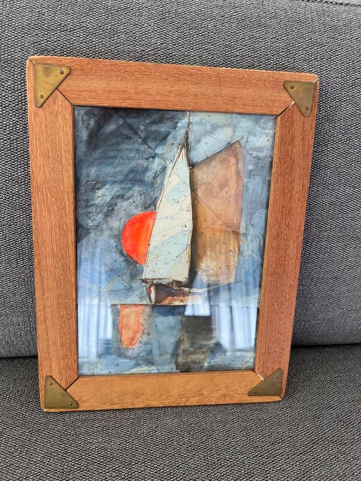 Skutsje Schilderij Wigle 66 op Topografische Kaart Ingelijst, Antiek en Kunst, Kunst | Overige Kunst, Ophalen of Verzenden