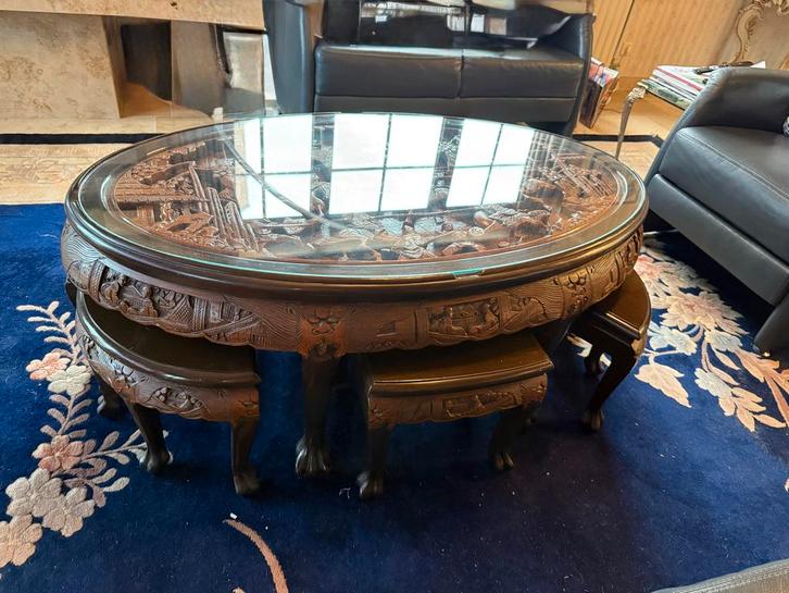 Oosterse Salontafel met 6 Stoeltjes, Antiek en Kunst, Antiek | Meubels | Tafels, Ophalen
