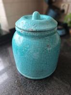 Mooie Geglazuurde Turquoise Stenen Pot met Deksel, Ophalen