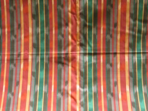Vintage lap stof rode, groene, zwarte en beige strepen, Hobby en Vrije tijd, Stoffen en Lappen, Zo goed als nieuw, Katoen, 30 tot 120 cm