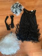 Charlston jurk met handschoenen, pruik en pluim, Ophalen of Verzenden, Zo goed als nieuw, Maat 34 (XS) of kleiner, Carnaval