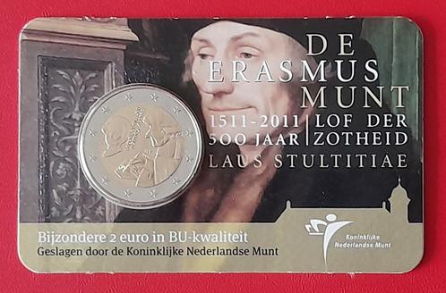 coincard Nederland 2 euro 2011 BU Erasmus, Postzegels en Munten, Munten | Nederland, Setje, Euro's, Koningin Beatrix, Ophalen of Verzenden