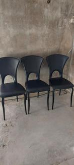 Vintage Italiaans design zwart lederen stoelen 3 stuks, Huis en Inrichting, Stoelen, Ophalen, Drie, Zwart, Leer