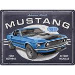 Ford Mustang 1969 Mach 1 blue relief reclamebord van metaal