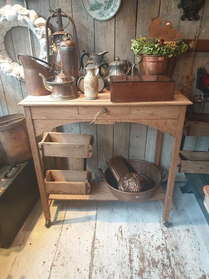 Mooie onbehandeld oud eiken side table muurtafel, Huis en Inrichting, Tafels | Sidetables, Zo goed als nieuw, 25 tot 50 cm, Rechthoekig