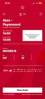 2 tickets Ajax - Feyenoord eerste ring, Tickets en Kaartjes, Twee personen, September