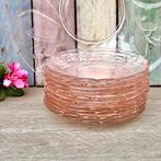 Zacht roze glazen gebakset vintage gebaksbordjes roze glas, Gebruikt, Overige typen, Ophalen of Verzenden, Glas