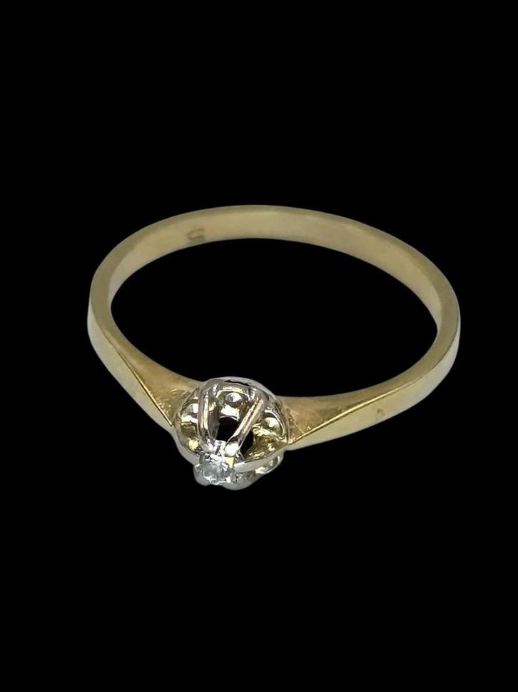 14 karaats gouden Solitair Ring met Briljant, Sieraden, Tassen en Uiterlijk, Ringen, Zo goed als nieuw, Dame, 17 tot 18, Goud