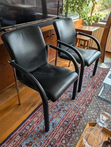 Leolux Cimarrone design Stoelen - Zwart Leder - 2 Stuks beschikbaar voor biedingen