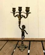 Art deco koperen kandelaar engel  kaarsenhouder 3-armig, Ophalen, Koper of Brons