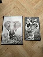 Canvas olifant en tijger, Huis en Inrichting, Woonaccessoires | Schilderijen, Tekeningen en Foto's, Minder dan 50 cm, Schilderij
