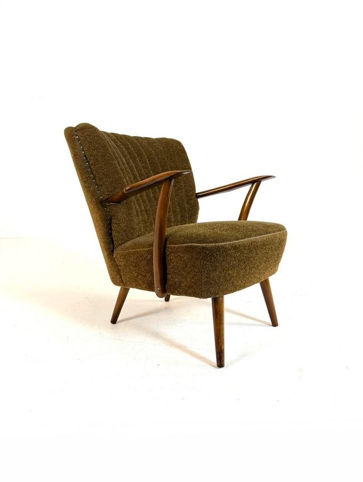Vintage cocktailfauteuil jaren ‘60, Huis en Inrichting, Fauteuils, Zo goed als nieuw, Hout, Stof, 50 tot 75 cm, Minder dan 75 cm