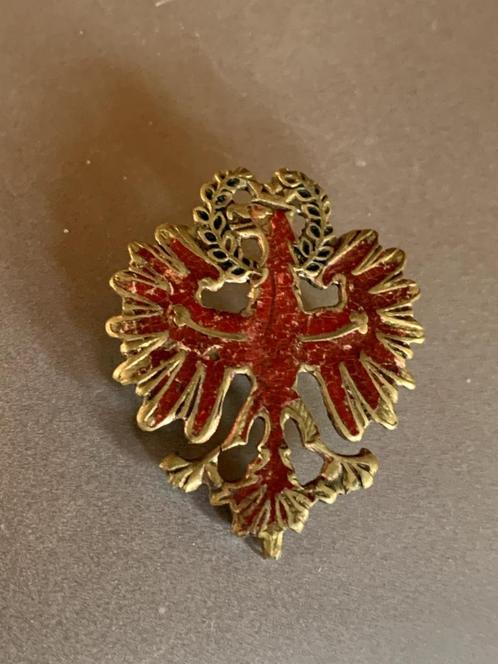 Antieke broche gekroonde adelaar + lauwerkrans, rood emaille, Sieraden, Tassen en Uiterlijk, Antieke sieraden, Broche, Overige materialen