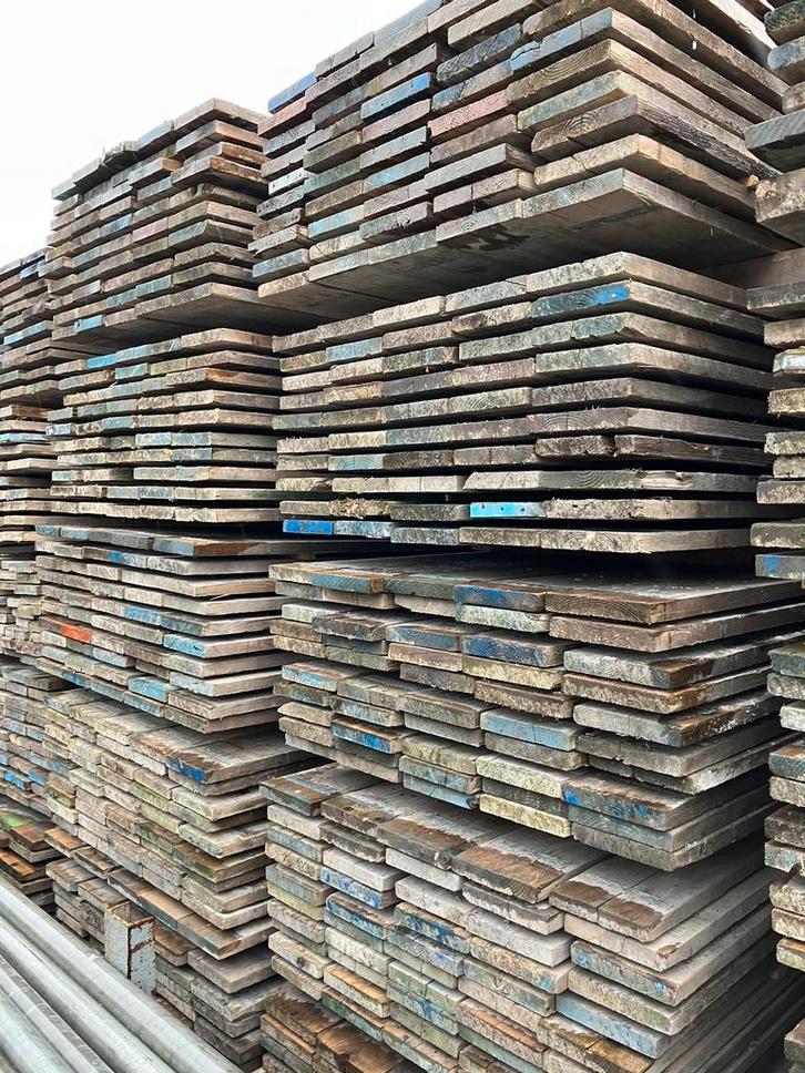 Grote voorraad steigerplanken 500 cm - Gebruikt, Doe-het-zelf en Verbouw, Hout en Planken, Zo goed als nieuw, Plank, Steigerhout