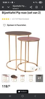 2 bijzettafeltjes roze/paars met goud, Minder dan 55 cm, Gebruikt, Rond, Glas