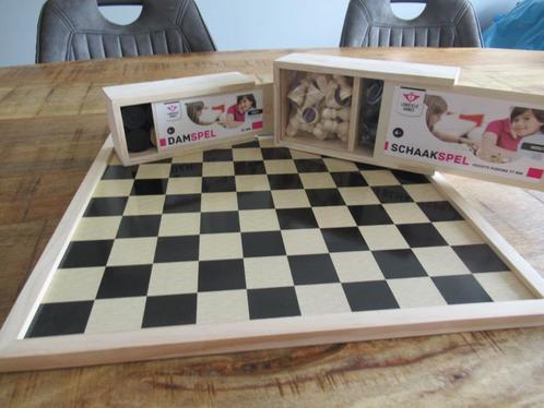 NIEUW houten Schaakbord stukken en Dambord Longfield Games, Hobby en Vrije tijd, Gezelschapsspellen | Bordspellen, Nieuw, Ophalen of Verzenden