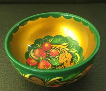 Hohloma gelakt doosje kom met aardbeien motieven 11x6 cm beschikbaar voor biedingen