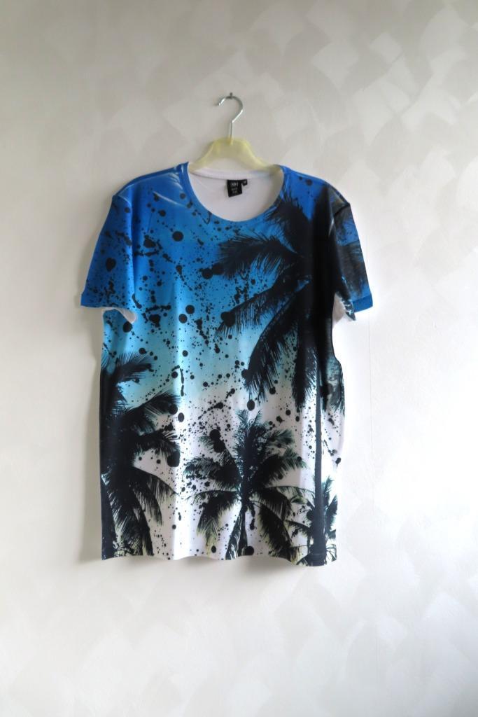 T-Shirt Blauw Wit Never Fear Coolcat mt M (G55), Kleding | Heren, T-shirts, Zo goed als nieuw, Maat 48/50 (M), Blauw, Ophalen of Verzenden