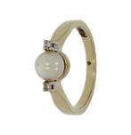 14k gouden dames ring Akoya parel en 2 diamanten