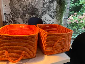2x Rice Mand - Oranje vierkant Raffia Opbergmand beschikbaar voor biedingen