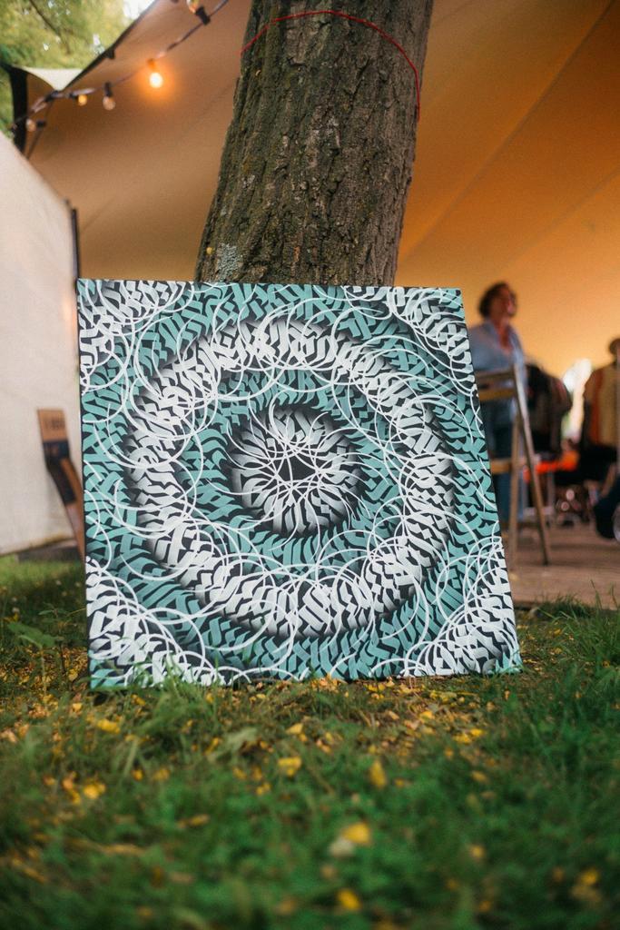 Uniek Kalligrafie Kunstwerk - 70x70 Turquoise/Wit, Antiek en Kunst, Kunst | Schilderijen | Abstract, Ophalen
