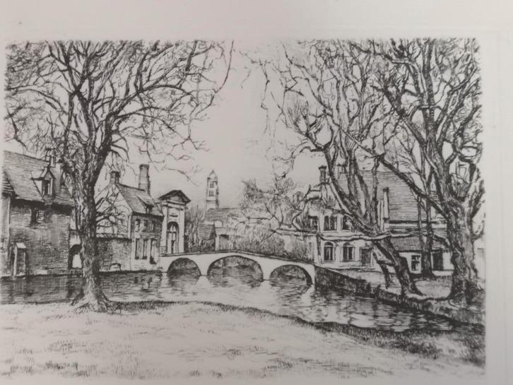 Ets Begijnhofbrug  Brugge, Antiek en Kunst, Kunst | Etsen en Gravures, Ophalen of Verzenden