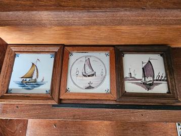 Antieke Tegeltjes Scheepjes in Lijst (3 stuks) beschikbaar voor biedingen