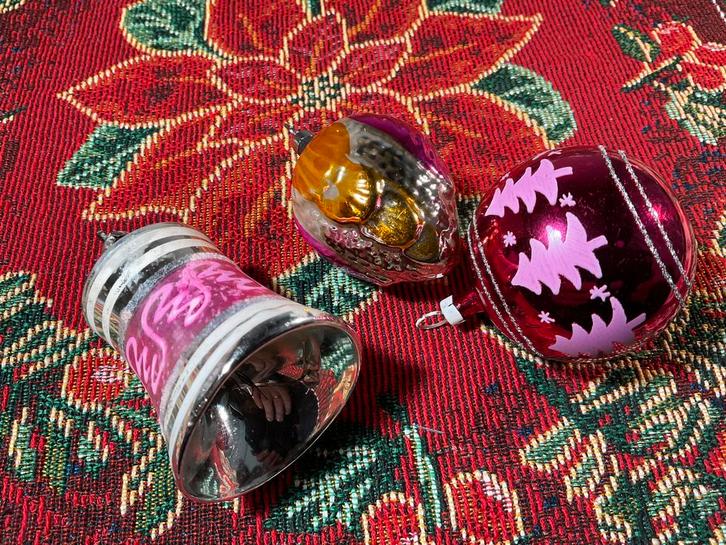 3 stuks fraaie oude glazen kerstballen, Diversen, Kerst, Gebruikt, Ophalen of Verzenden