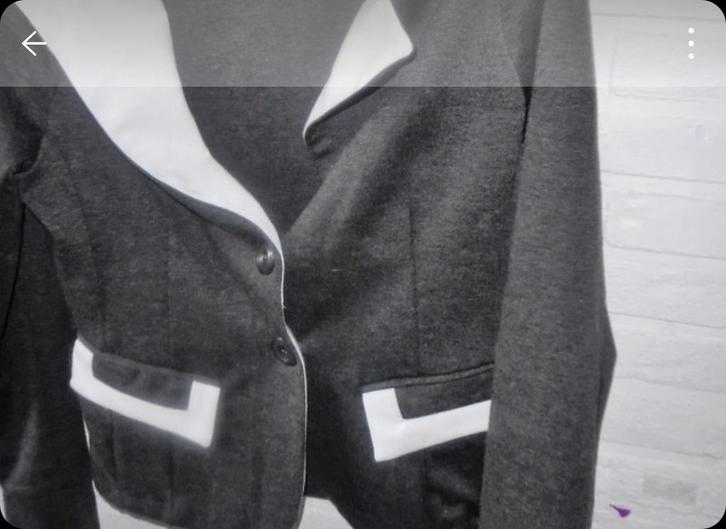 Zwarte Italiaanse damesblazer met witte kraag – Festival, Kleding | Dames, Jasjes, Kostuums en Pakken, Zo goed als nieuw, Maat 46/48 (XL) of groter