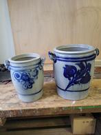 Oude aardewerk potten met blauwe decoratie, Tuin en Terras, Bloempotten, Ophalen, Gebruikt, Rond, Binnen