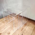 3 delig plexiglas bijzettafel/miniset., Huis en Inrichting, Tafels | Bijzettafels, 45 tot 60 cm, Gebruikt, Ophalen of Verzenden