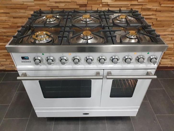 Luxe Boretti Fornuis 90cm hoogglans wit rvs 2 ovens 6 pits, Witgoed en Apparatuur, Fornuizen, Zo goed als nieuw, Vrijstaand, Gas