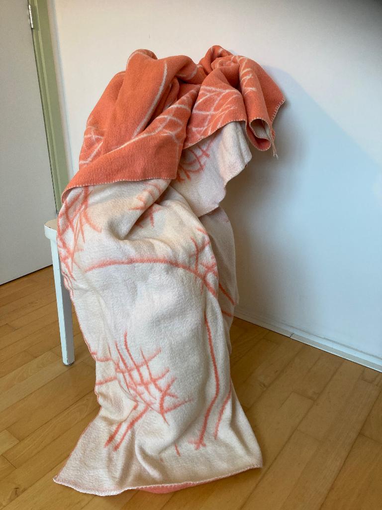 Hele mooie vintage wollen deken roze wit plaid, Ophalen of Verzenden, Gebruikt