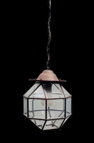 Amsterdamse School lantaarn lamp ca 1910-1920, Huis en Inrichting, Lampen | Hanglampen, Zo goed als nieuw, Minder dan 50 cm, Glas