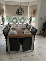 Eetkamertafel + 6 leren stoelen op wieltjes. Maar 249. Euro, Huis en Inrichting, Tafels | Eettafels, Ophalen, 100 tot 150 cm, 200 cm of meer