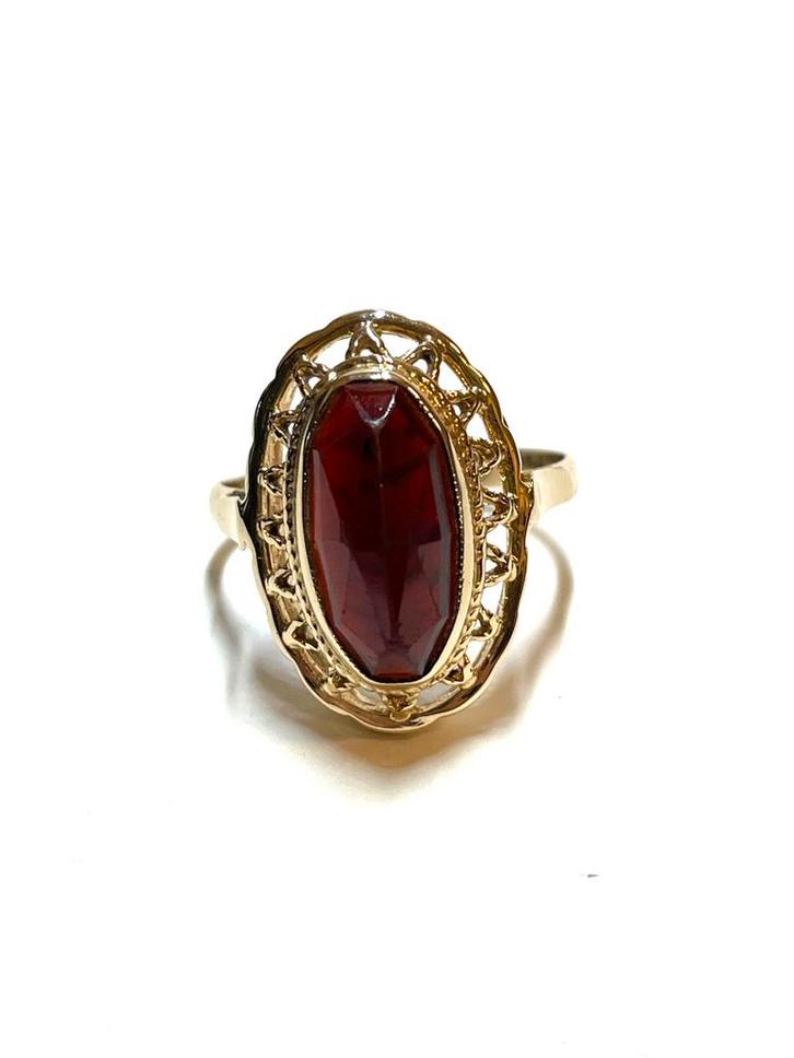 14k gouden ring met een granaatsteen, Sieraden, Tassen en Uiterlijk, Ringen, Zo goed als nieuw, Dame, 17 tot 18, Goud, Goud, Met edelsteen
