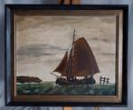 C.H. Diemer (XXe) - Schip vaart uit - 1960, Antiek en Kunst, Kunst | Schilderijen | Klassiek, Ophalen of Verzenden