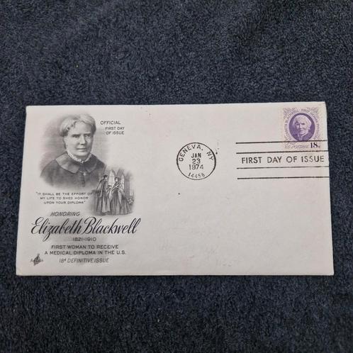 USA , Elizabeth Blackwell First Day Cover 1974 USA, Postzegels en Munten, Postzegels | Eerstedagenveloppen, Beschreven, Rest van de wereld