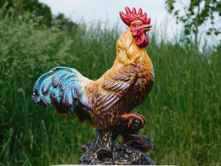Beeld Haan in Kleur - Gietijzer, Tuin en Terras, Tuinbeelden, Nieuw, Dierenbeeld, Metaal, Ophalen of Verzenden