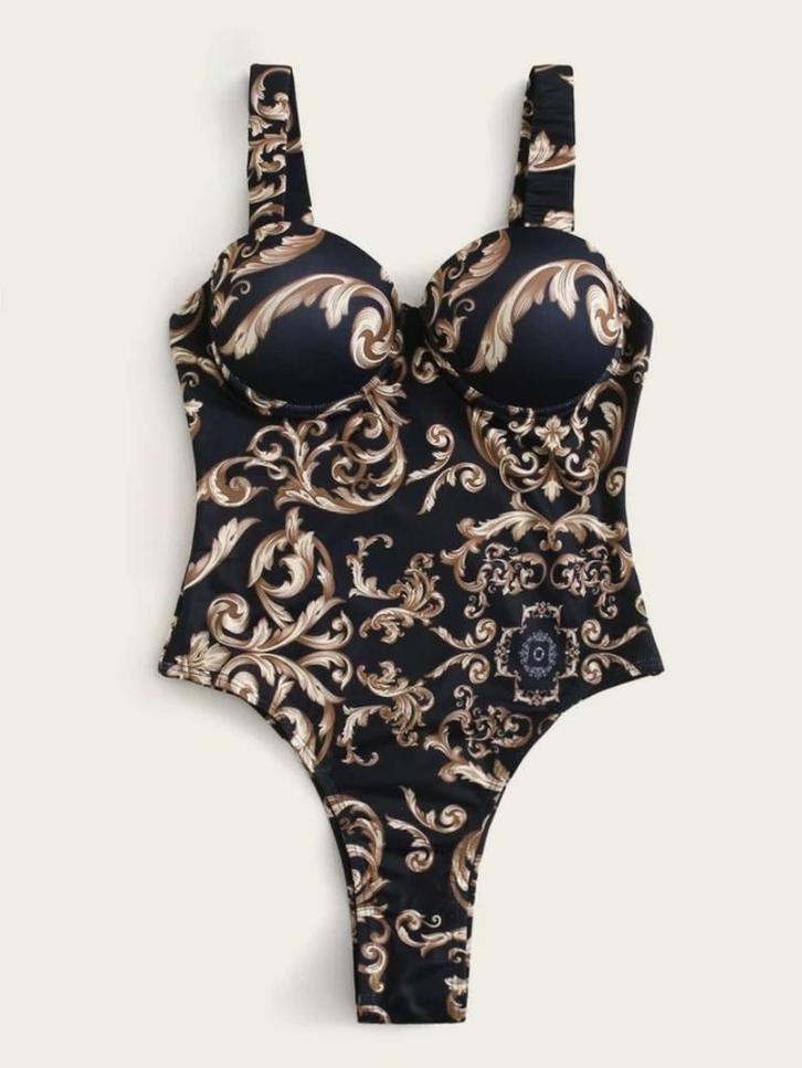 Barok badpak 2 / goud zwart gouden bloemen voorgevormd luxe, Kleding | Dames, Badmode en Zwemkleding, Nieuw, Badpak, Zwart, Verzenden