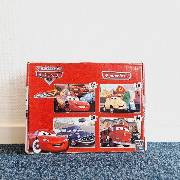 4x Cars Puzzels in Koffer (27.5 x 19.5 cm), Kinderen en Baby's, Speelgoed | Kinderpuzzels, Gebruikt, 4 tot 6 jaar, Meer dan 50 stukjes