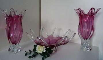 Egermann vazen en schaal, set, Roze, Czech glas, jaren 50/60 beschikbaar voor biedingen