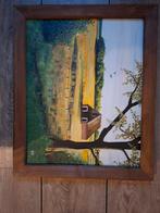 Schilderij met landschap en schuur in lijst, Ophalen of Verzenden