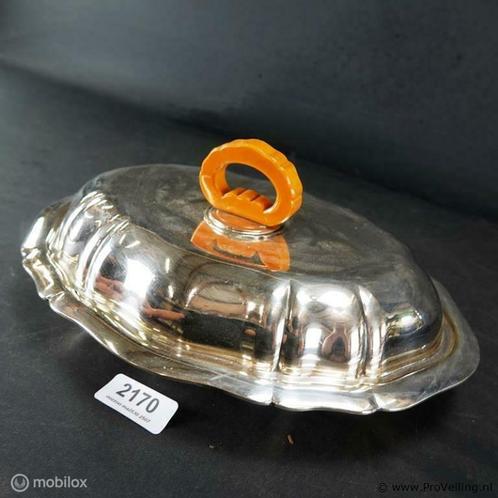 Online Veiling: Verzilverde dekselschaal met houten handvat, Antiek en Kunst, Antiek | Goud en Zilver