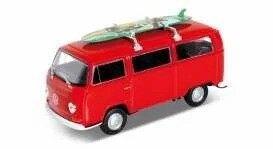 Volkswagen Bus T2 1972 with Surf Board, red, Hobby en Vrije tijd, Modelauto's | Overige schalen, Nieuw, Auto, Ophalen of Verzenden