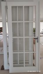 Set hardhouten witte binnendeuren met facet geslepen glas, Ophalen, 80 tot 100 cm, Binnendeur, 200 tot 215 cm