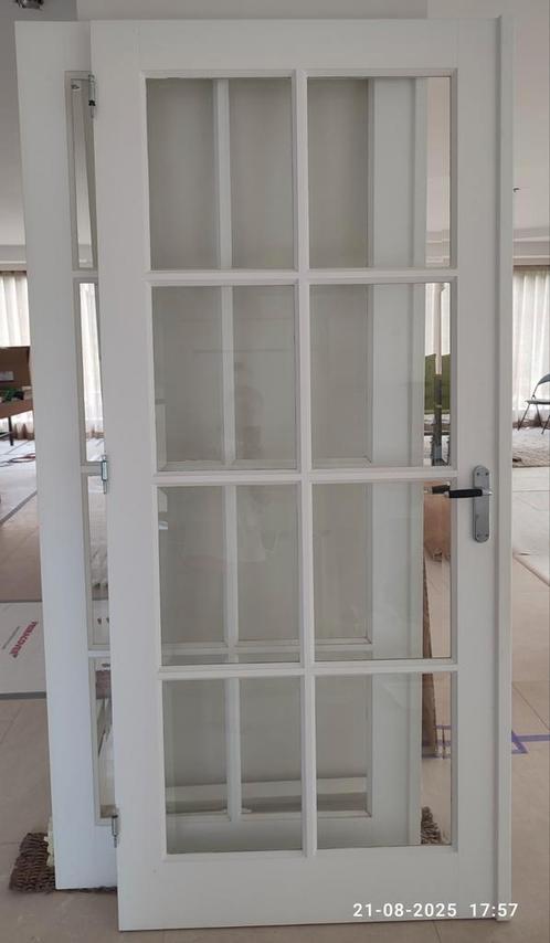Set hardhouten witte binnendeuren met facet geslepen glas, Doe-het-zelf en Verbouw, Deuren en Horren, Zo goed als nieuw, Binnendeur