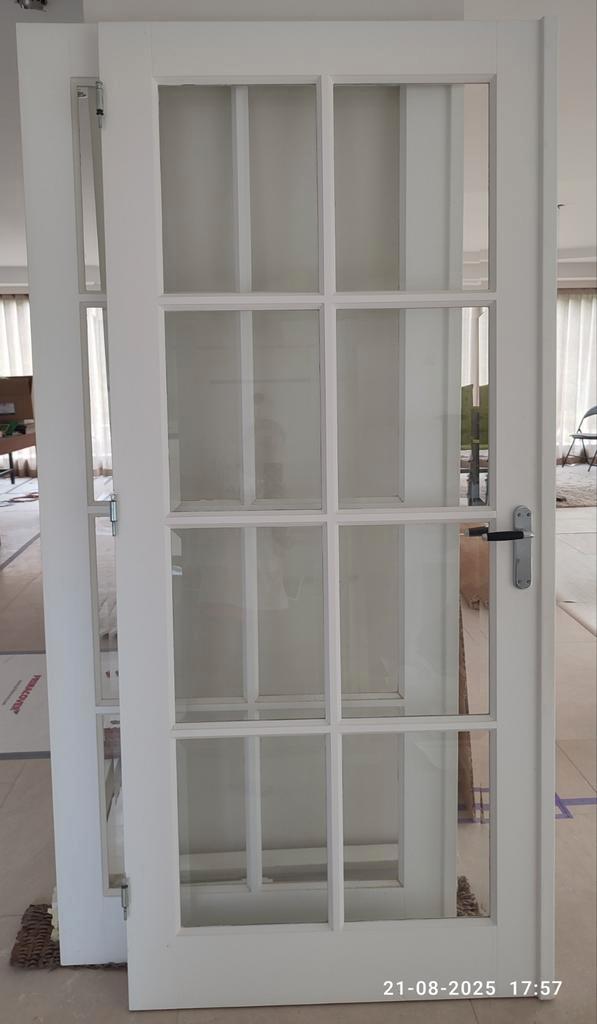 Set hardhouten witte binnendeuren met facet geslepen glas, Doe-het-zelf en Verbouw, Deuren en Horren, Zo goed als nieuw, Binnendeur