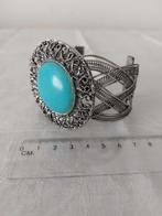 Brede vintage cuff armband met turquoise steen boho stijl, Sieraden, Tassen en Uiterlijk, Ophalen of Verzenden, Zo goed als nieuw