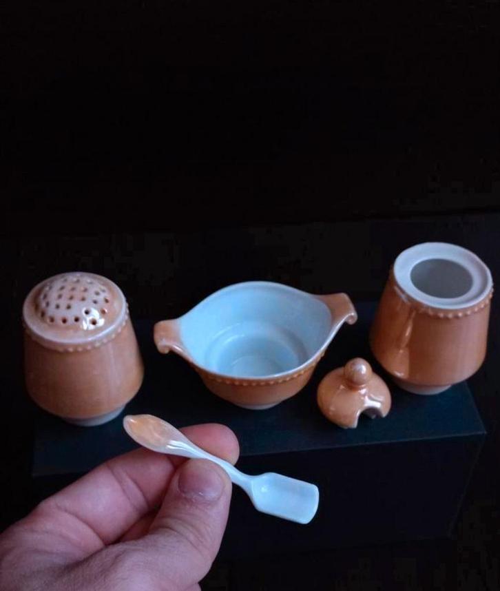 Victoria Czechoslovakia set zout-Len peper-mosterdschotel, Antiek en Kunst, Antiek | Porselein, Ophalen of Verzenden